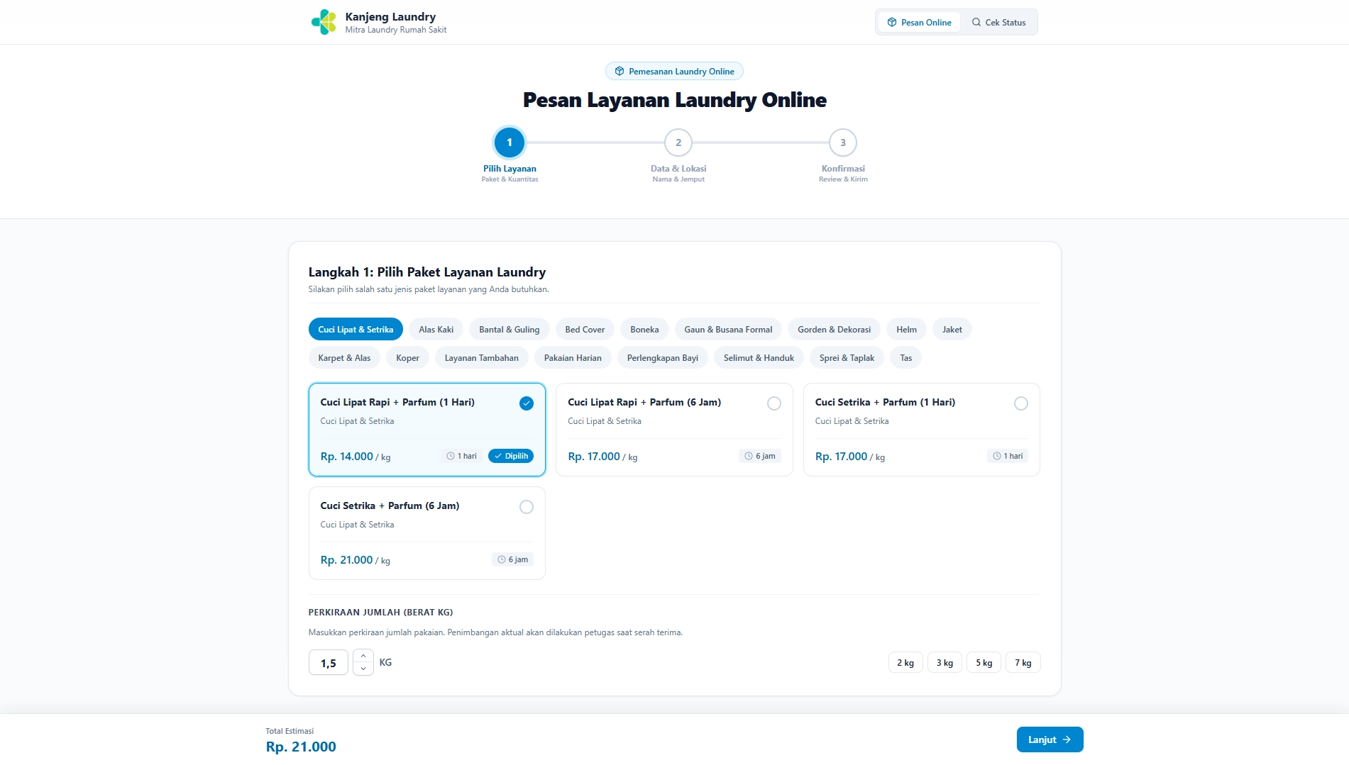 Pemesanan Laundry Online Mandiri